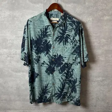 Tommy Bahama 실크 알로하 셔츠 XL 올 패턴 오픈 카라