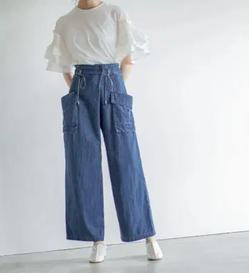 새상품 라리아무 아웃 포켓 데님 서스펜더 팬츠