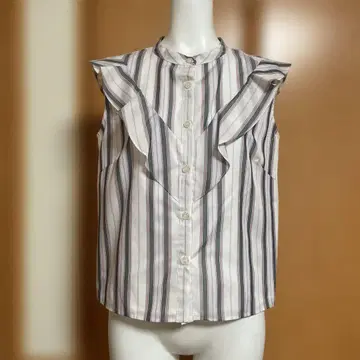 리랜드트루 스트라이프 패턴 프릴 슬리브리스 셔츠