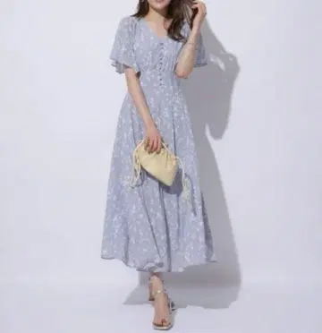 23SS 앱와이어 전개 플레어 슬리브 원피스 꽃무늬 그레이
