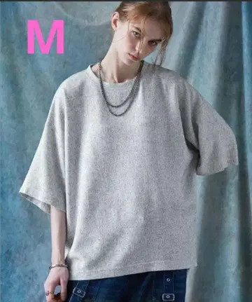 SERACE 루즈 실루엣 사이드 지퍼 트위드 반팔 티셔츠 M 사이즈