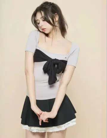 낸시 리본 톱 핑크 베이지