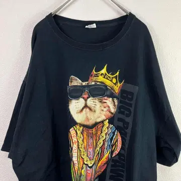 미국 구제 의류 00년대 고양이 고양이 티셔츠 애니멀 무늬 블랙