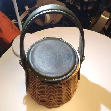베이지와 그린의 바스켓백