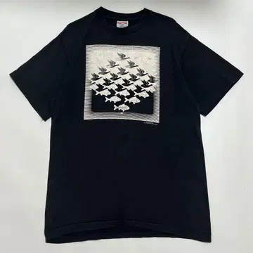 90s MC 에셔 USA제 빈티지 티셔츠 L 블랙 하늘과 물 6869