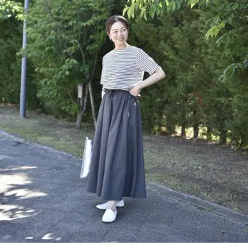 OURHOME 가벼운 소재의 개더 롱 스커트 (차콜 그레이)