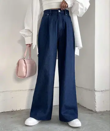 하이 웨스트 데님 와이드 팬츠