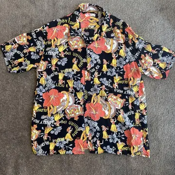 SUN SURF 알로하 셔츠 XL 하이비스커스 블랙