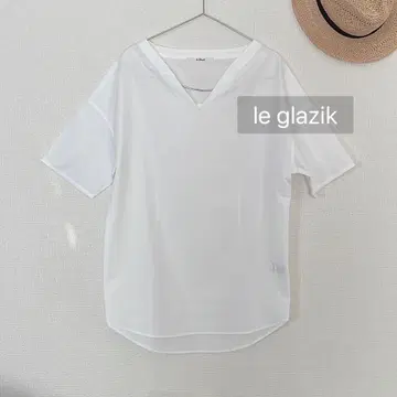 LE GLAZIK 블라우스 V넥 풀오버 비샵 화이트