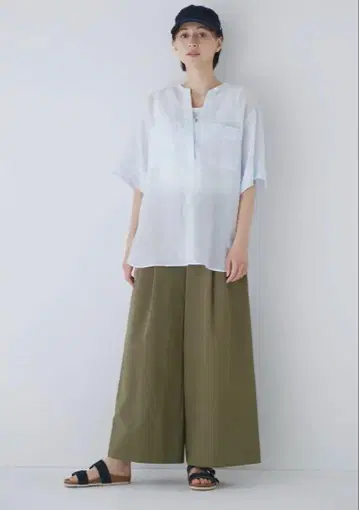 human woman 허리 드로스트 와이드 팬츠 (카키)