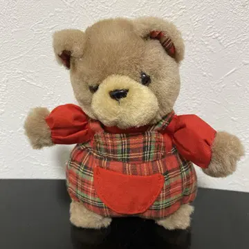 당시의 물건 레트로 곰 봉제 인형 파우치 체크 무늬 m4