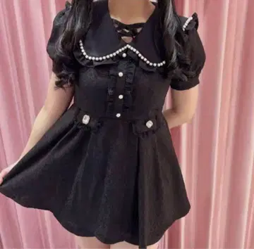 더블 쁘띠 리본 콤비네존 원피스 앙크루즈 블랙
