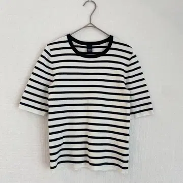 보더 무늬 반팔 썸머 리브 니트 S 티셔츠 크루넥 크롭 기장 a736