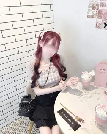 HONEY MEW 허니 뮤우 더블 리본 깅엄 탑 프리 사이즈