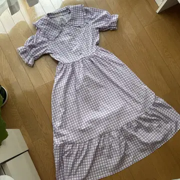 시마무라 아오키 미사코 깅엄 체크 원피스 M 사이즈 라벤더