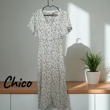 Chico 꽃무늬 반팔 롱 원피스