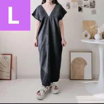 시마무라 데님 셔링 원피스 블랙 L 사이즈