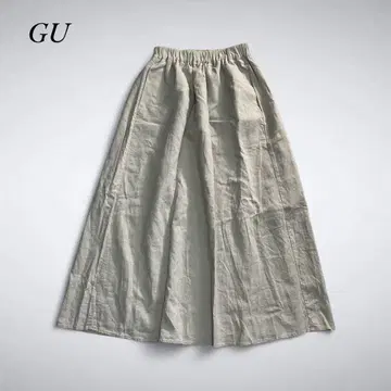 Z10-043 지유 린넨 블렌드 플레어 스커트 S 베이지 부드러움