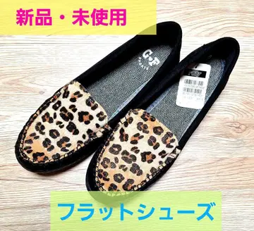 골든 풋 레오파드 무늬 플랫슈즈 슬립온 24.5cm