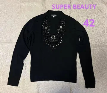SUPER BEAUTY 긴팔 티셔츠 블랙 스팽글 비즈 42