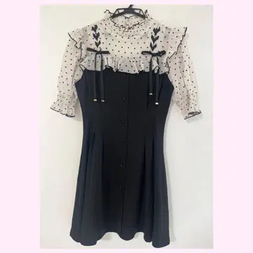 ROJITA 하트 도트 레이스업 반팔 원피스 (블랙)