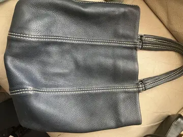 히로후 다크 블루 가죽 토트백