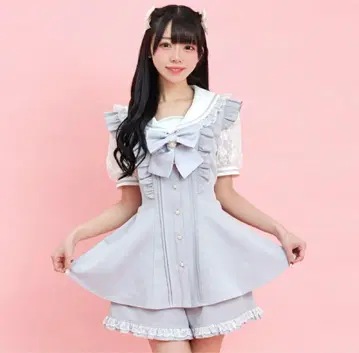 SecretHoney 레이스 세일러 카라 반팔 셋업