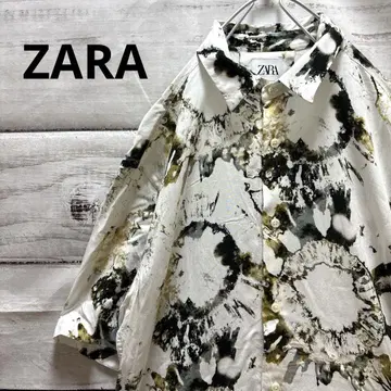 ZARA 올 패턴 레이온 셔츠 반팔 셔츠 화이트 개성 있는 세련된 S