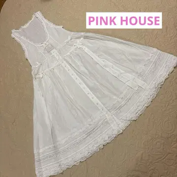 Pink House 화이트 에이프런 드레스 미사용 전면 버튼 전개 타입