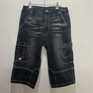 블랙 데님 카고 팬츠 ECKO 구제 의류 스트릿 7부 길이