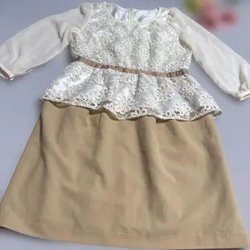 아이보리 베이지 꽃무늬 레이스 미니 원피스
