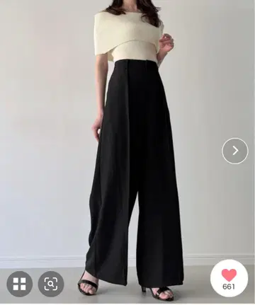 JUNOAH 사이드 절개 와이드 팬츠 S 사이즈 블랙