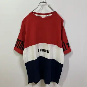 CONVERSE 로고 절개 트리콜로 반팔 크루넥 티셔츠 구제 의류