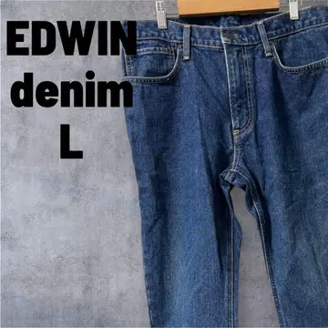 남성용 L 블루 데님 EDWIN 스트레이트 레그 5포켓