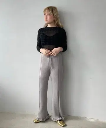 Se 볼륨 프릴 리브 팬츠 [SANSeLF] 그레이