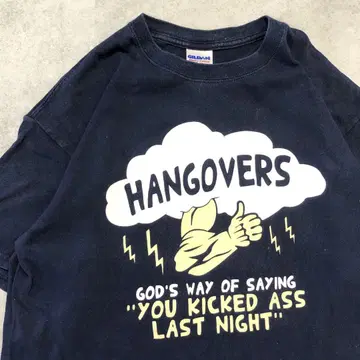 US 구제 의류 HANGOVERS 티셔츠 네이비 술 메시지 농담