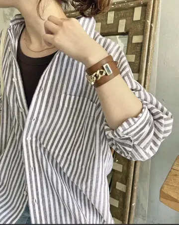 스픽 앤 스팬 코튼 린넨 루즈 셔츠 그레이