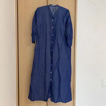 매킨토시 철학 네이비 퍼프 슬리브 셔츠 원피스 36