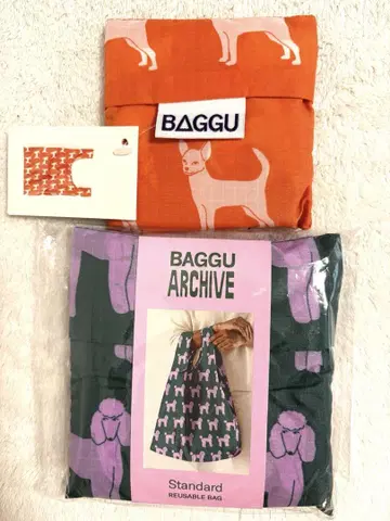 BAGGU 치와와 구 로고 핑크 푸들 에코백 개 세트