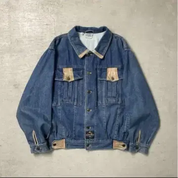 90s GLOBE TROTTER 가죽 배색 데님 자켓 구제 의류 자켓