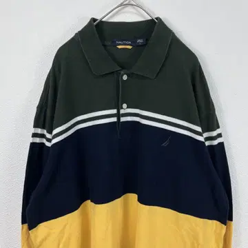 USA 구제 의류 nautica 노티카 보더 긴팔 피케 셔츠 네이비
