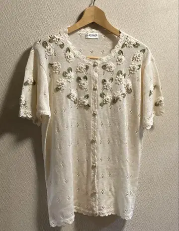 반팔 가디건 꽃 모티브