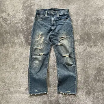 y2k 인디고 셀비지 데님 데미지 스트레이트 그런지 일본 구제 의류