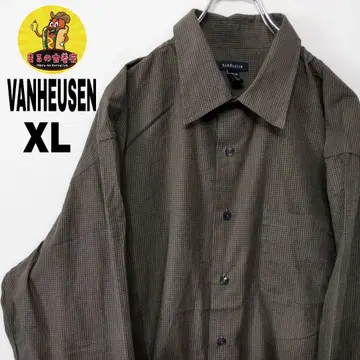 미국 구제 의류 VAN HEUSEN 긴팔 버튼 셔츠 XL 그린 브라운