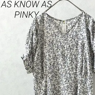 AS KNOW AS PINKY 롱 원피스 플레어 V넥 미니 꽃무늬