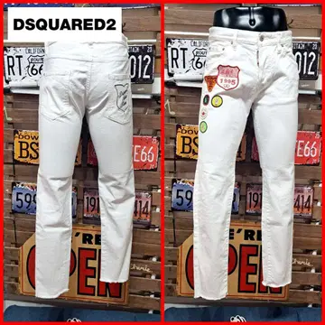Dsquared2 스키니 청바지 멀티 와펜 화이트 데님 48