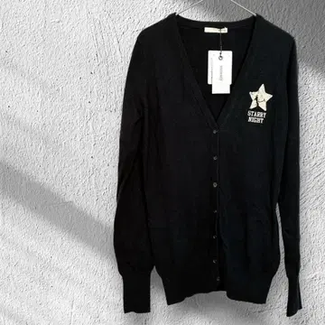마우지 가디건 블랙 1 겉옷 포켓 부착 여성용 백 프린트
