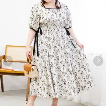 CLETTE 사이드 리본 꽃무늬 원피스 빅 사이즈 LL