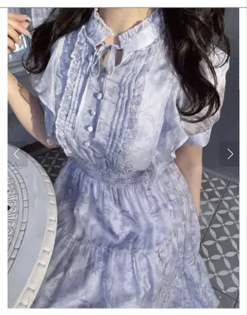 evelyn 꽃무늬 라메 프릴 OP 블루 F