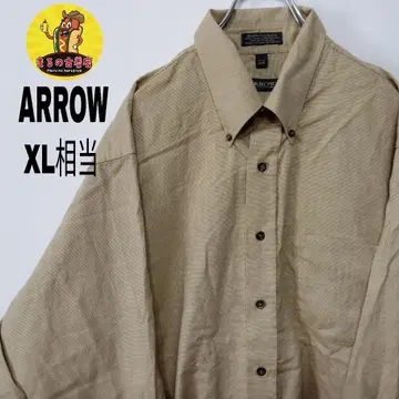 미국 구제 의류 ARROW 긴팔 버튼 셔츠 XL 상당 황토색